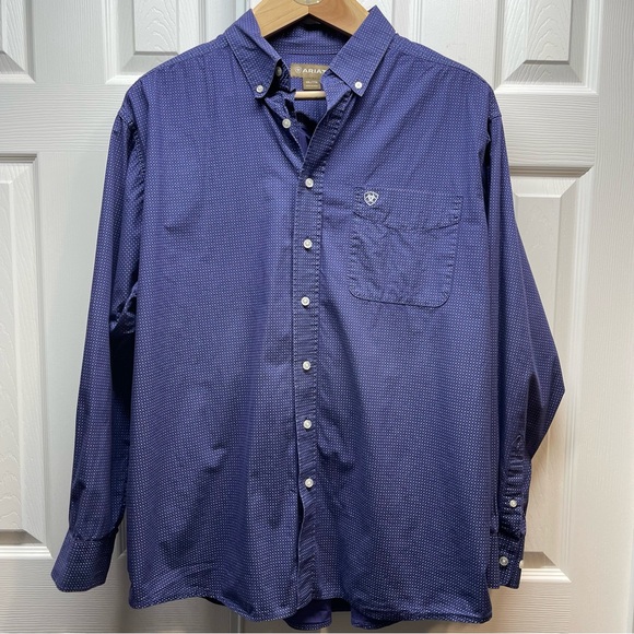 Ariat Men’s Long Sleeve Button Down Shirt Subtle Pattern Print Blue  Size XXL - Picture 1 of 9